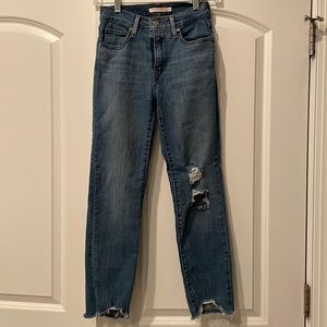 Levi’s 724 high rise straight crop distressed jeans